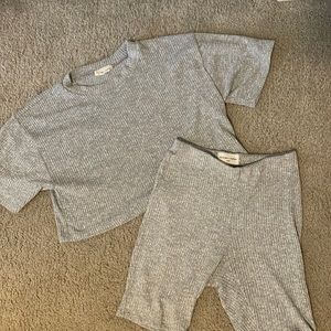 Gray Knit Ribbed Set